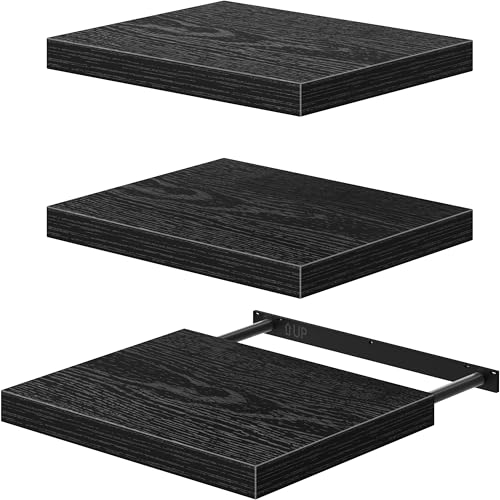 QEEIG 12" Deep Floating Shelves for Wall - 12 x 16 inch Book Shelf Bathroom Bedroom Kitchen Living Room Hanging Bookshelf Farmhouse Set of 3, Black (026-40B3) - color: B. Black, size: 15.7" x 11.6"