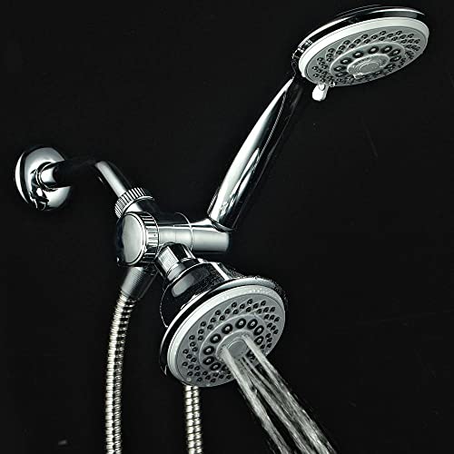 Hotel Spa AquaStorm 30-Setting 3-Way High Pressure Luxury Shower Head Combo | Use Dual 6-mode Overhead & Handheld Heads separately or together! SpiralFlow Design with Water-saving Economy mode / Chrome - color: Chrome & Gray - Economy Mode