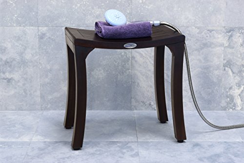 AquaTeak Patented 18" Asia Curve Mocha-Shield Teak Shower Bench - A. Bench | Durable, Water-Resistant Teak, Shower Chair & Shaving Foot Rest, Indoor/Outdoor Use