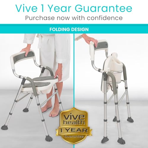 Vive Shower Chair for Elderly & Disabled - Handicap Bath Chair with Arms & U-Shape - Foldable, Adjustable Height - Padded Soaking w/Back & Drain Hole - Portable, Non-Slip, Safe Disability Aid | U-Shape - Foldable, Adjustable Height - Padded Soaking w/Back