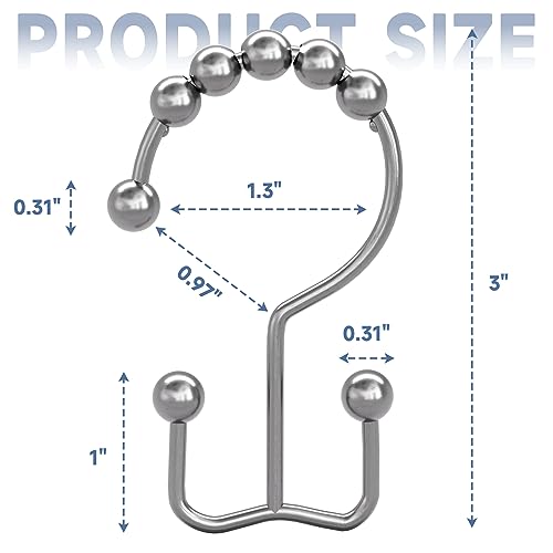 Titanker Double Shower Curtain Hooks, Rust Proof Shower Curtain Rings, Metal Shower Hooks for Bathroom Shower Rods Curtains, Set of 12 Hooks - Chrome - color: Chrome, style: Modern