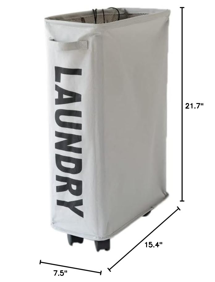 Pilipane 21 7in Slim Rolling Laundry Baskets Slim Laundry Hamper, Laundry Hamper with Wheels Narrow Rolling Laundry Basket, Portable Skinny Hamper Lunch Box Storage Bins(Light Grey)