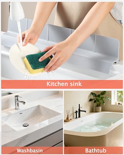 Kitchen Sink Splash Guard 18" 23" 30" Self-Draining Silicone Water Guard with High Splash Wall & Strong Suction Cups for Faucet, Countertop & Sink Edge, Keeps Sinks Dry, Dishwasher Safe, Gray - color: Gray, size: 18" x 3.5"