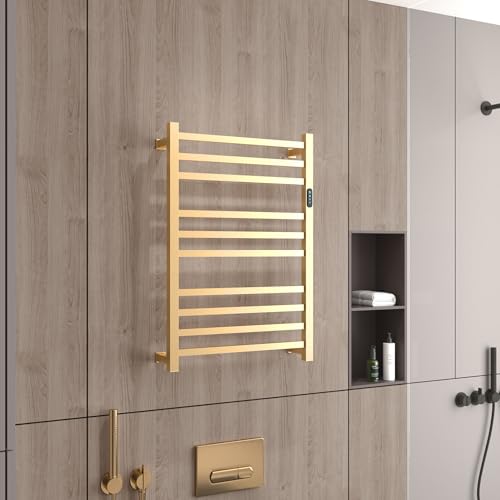 7 Bar Luxury Heated Towel Rack for Bathroom, Wall Mounted Electric Towel Warmer Rack with Timer & Temperature Control, Stainless Steel Towel Heater for Bathroom(Brushed Gold) - size: 7 Bars