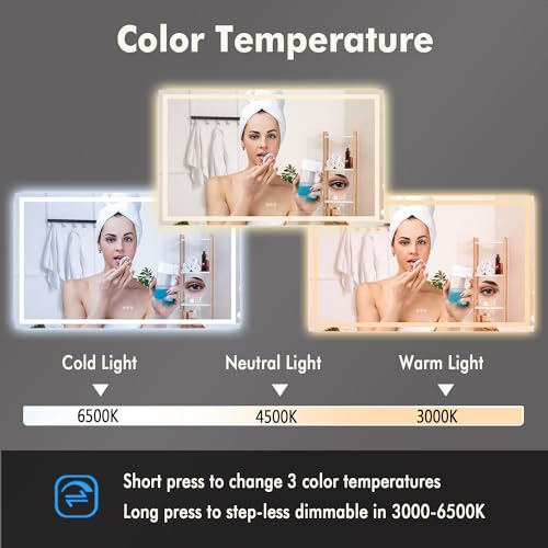 IDEALHOUSE 60"x 36" LED Bathroom Mirror with Lights - Dimmable Dual Lighting (Front & Backlit) Vanity Mirror, Anti-Fog & Shatterproof, 3X Magnification, Rectangular Wall Mount - size: 60"L x 36"W