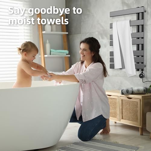 P&Dlusir M205 Electric Towel Warmer, Black, H31.5 x W19.69 | Heated Towel Rack, No Preheat, Fast Dry, Precise Timer, Plug-in/Hardwired - color: Black, size: 31.5"H x 19.69"L