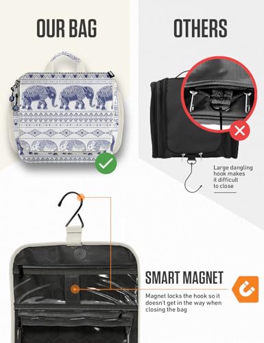 VENTURE 4TH Hanging Travel Toiletry Bag, 17 Compartments - Blue Elephant | Hangs on rails, hooks or doors; stands upright too. Removable TSA pouch. Water-resistant 900D Nylon, reinforced stitching. - color: Blue Elephant