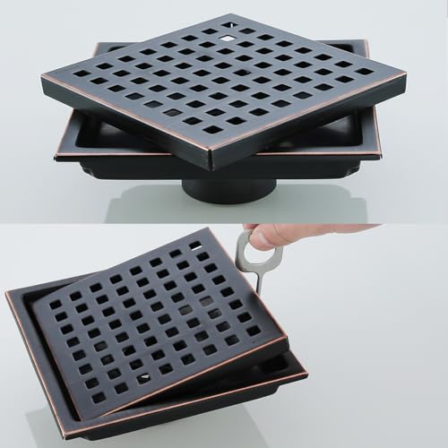 Square Shower Drain 6 Inch Oil Rubbed Bronze,Quadrato Pattern Grate Removable, Hair Strainer,SUS304 Stainless Steel,SW98738-ORB-15a. - color: Oil Rubbed Bronze