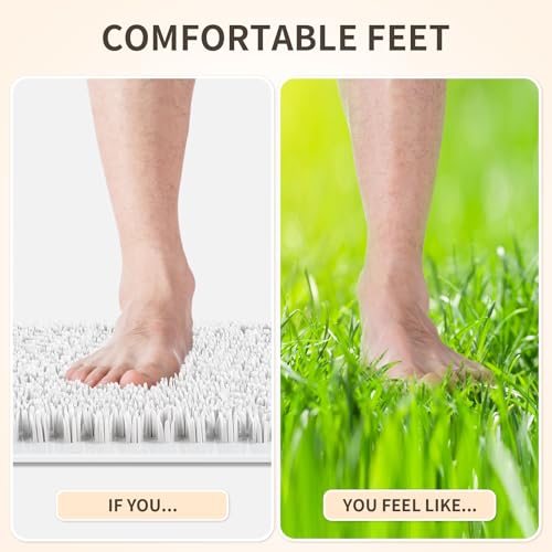 Yolife Shower Foot Scrubber Mat, Anti-Slip Bath Mat with Scrub Bristles, Soft Shower Foot Massager with Strong Suction Cups for Soothe Achy Feet (White, 27.5" x 15.7") - color: White, size: 27.5" x 15.7" (Rectangular)