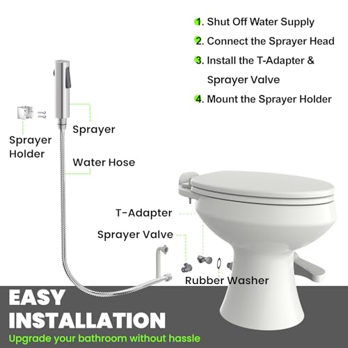 RV Bidet Sprayer, RV Handheld Bidet with Water Hose & RV Fitting, Wall-Mount Toilet Sprayer for Motorhomes, Fifth Wheels, Trailers & Campers Toilet (Brushed)