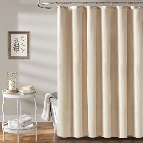 60x72 Linen Textured Waterproof Fabric Shower Curtain, Beige/Cream | Narrow Size, 230GSM Polyester, Heavy Duty Cloth, Weighted Hem, 10 Plastic Hooks, Modern Luxury Hotel Style, Machine Washable - color: A - Cream, size: 60"W x 72"L (Pack of 1)