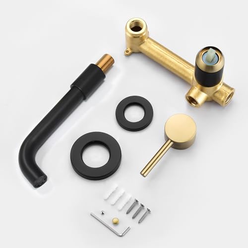SUMERAIN Wall Mount Bathroom Faucet, Black and Gold | One Handles, Rough in Valve Included, For Bathroom Sink, Swivel Spout - color: Black and Gold, size: Right-Handed