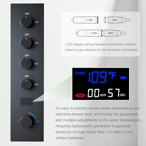 Oil Rubbed Bronze Shower System Temperature Display Shower Set | 12 inch and 8 inch Full Body Shower Head, with 6 PCS Body Jet and Handheld Spray - color: Oil Rubbed Bronze, size: 12+8 inch