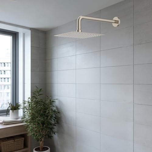 Hibbent All Metal 8 Inch Shower Head, High Pressure Stainless Steel Rain Showerheads, Bathroom Rainfall Showerhead with Ultra-thin Design, Adjustable Brass Ball Joint, Silicone Nozzles, Brushed Nickel - color: Brushed Nickel, size: 8 Inch