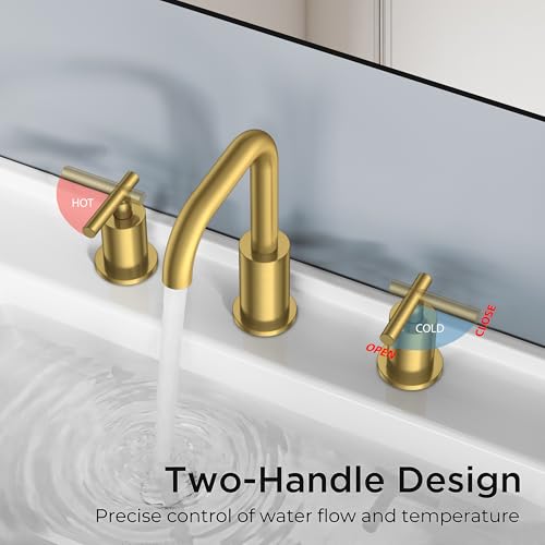 FORIOUS Bathroom Sink Faucet 3 Hole Widespread 8 Inch 2 Pack Brushed Gold | 6-12 inch Widespread Sink Faucet with 2 Handles, Pop Up Drain and Water Supply Supplies for Vanity Restroom RV Lavatory Sink - color: Brushed Gold x 2PCS