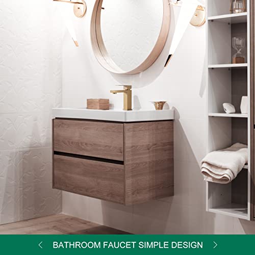 VOTON Brushed Gold Bathroom Faucet, Modern Bathroom Faucet 1 Hole, Single Handle Bathroom Sink Faucet Brushed Gold with Deck Plate & Water Supply Hoses - color: B-Brushed Gold, style: Without Drain
