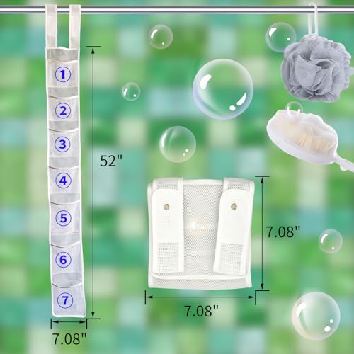 Mesh Shower Caddy Hanging, 7 Pocket Organizer, Premium Polyester, Foldable, Lightweight, Portable, White-1Pack - color: White-1Pack