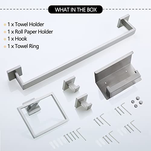 Brushed Nickel Bathroom Towel Bar Set Bathroom Accessories Hardware Set Including Towel Bar Towel Ring Coat Hook and Toilet Paper Holder with Shelf. Wall Mounted Stainless Steel - color: Brushed Nickel
