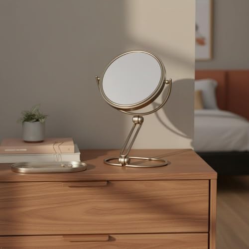 JERDON 5.5" Tabletop Makeup Mirror - 10X Magnification - Nickel - MC450N | Folding Compact for Travel, 1X Reverse Side, 10" Open Height - size: 1"L x 5.8"W