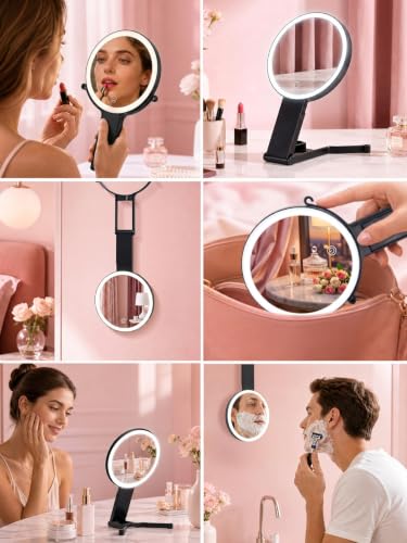40X/1X Makeup Magnifying Mirror with Lights, 6inch Double-Sided LED Makeup Mirror, Desktop 1X/40X Travel Magnifying Mirror, 3 Color Dimmable Lights, 2000mAh Rechargeable Battery, 3 Ways to Use
