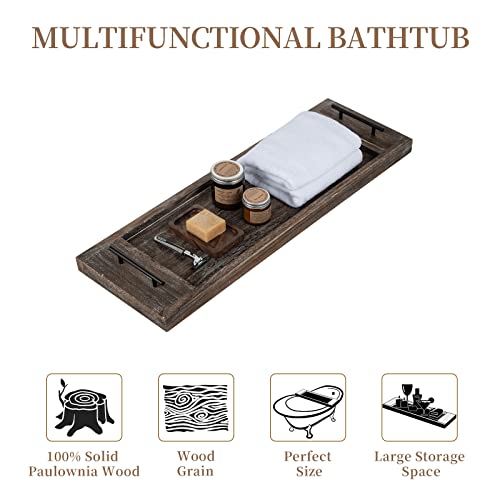 Hanobe Wood Bathtub Tray Bath Caddy with Handles, 31" | Distressed Rustic Finish, Rustic Long Board Shelf Over Tub for Bathroom Decor