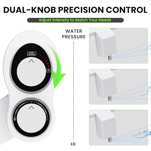 RV Bidet for Camper Toilet, Non-Electric Toilet Sprayer Attachment with Dual Nozzles, Adjustable Pressure, Front/Rear/Self Cleaning, Upgrade for Trailer, Motorhome, RV Bathroom (White-Black)