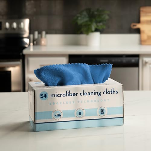 S&T INC. Microfiber Cleaning Cloth, 50 Pack, 11.8" x 11.8", Blue | Storage Box Included, Edgeless Cleaning Cloth for Home and Car, Reusable and Multi-Purpose Cleaning Rags, Machine Washable - color: Blue