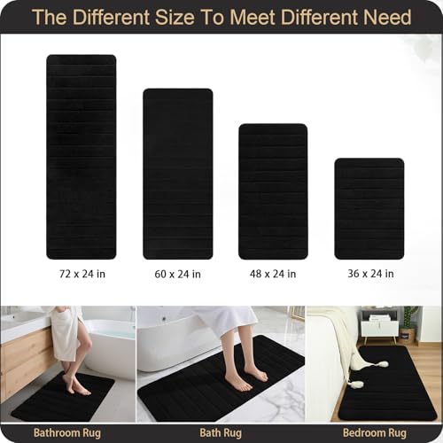Luxury Long Bathroom Runner Rugs 24x60 Inch Bath Rug Non Slip, Black | Thick Soft and Absorbent Microfiber Bath Mat, Rubber Backing Striped Rug Carpets, Machine Washable Plush Mats - color: Black, size: 24" X 60"
