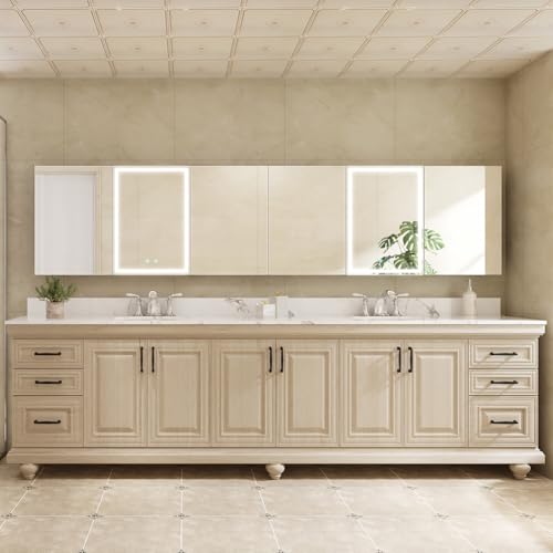 Spliceable Modular Bathroom Medicine Cabinet with Soft Close Doors with Glass on Both Sides, Reversible Wall Mounted Mirror (28" L x 10" W) - color: 10"×28" Reversible Cabinet