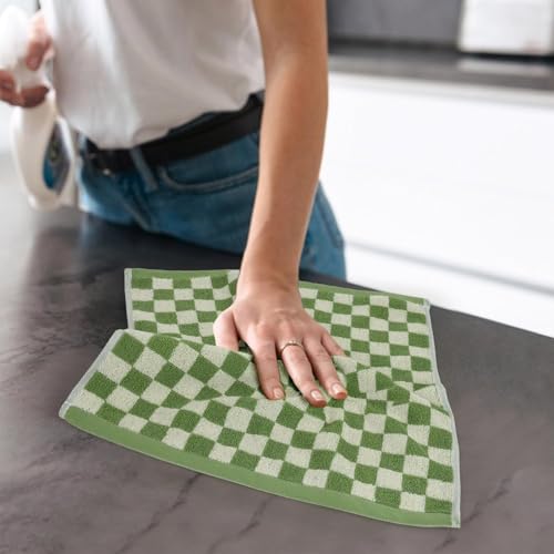 Jacquotha Wash Cloths Super Soft (Green Checkered), Wash Clothes 12 Pack | Cotton Face Cloths for Washing Face Showering 13x13 Inches - color: Green