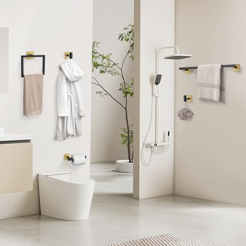 YACVCL Towel Bar Set, 5-Piece Black and Gold Bathroom Hardware Set, Black&Gold Bathroom Accessories Set, SUS304 Stainless Steel 23.6 Inch Towel Holder Towel Racks Set Wall Mounted - color: Black&gold, size: 5 Pieces
