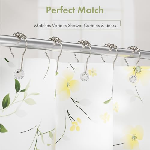 Shower Curtain Hooks, Decorative Shower Curtain Hooks Smooth, 12pcs Shower Hooks and 13ft Clear Curtain Hooks Prevents Shower Hooks from Snagging - color: Brushed Nickel+curtain Tape, style: Single Hooks