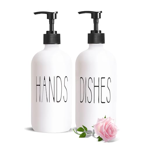 COHOSEGE 16 Oz Glass Soap Dispenser Set 2 Pack for Kitchen Sink,Contains Hand and Dish Soap Dispenser,White Kitchen Utensils - color: White