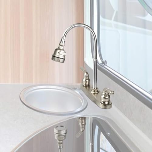 RV Kitchen Faucet,Camper Faucet Kitchen Replacement RV Sink Faucets,8 inch | w/ Flexible Arch 360 Swivel Rotatable Sprayer for Campers,Travel Trailers,Motorhomes,8 in 2 Hole,Non-Metallic,Brushed Nickel - color: Brushed Nickel