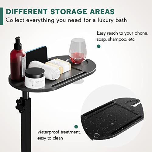 Bamboo Bathtub Tray Table with Adjustable Height | Freestanding Bathtub Caddy for Tub Against Wall, Tub Organizer Suitable for Luxury Spa - PATENT PROTECTED (Black) - color: Black