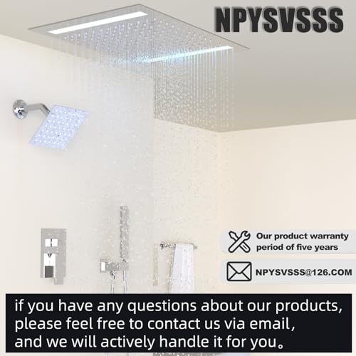 Rain Shower Head System with 14x20 Inch Ceiling Mount LED Head & 6 Inch Wall Head and Handheld Shower 3 Way Pressure Balance Valve Kit,Polished Chrome - color: Polished Chrome, style: 14x20 inch+6inch