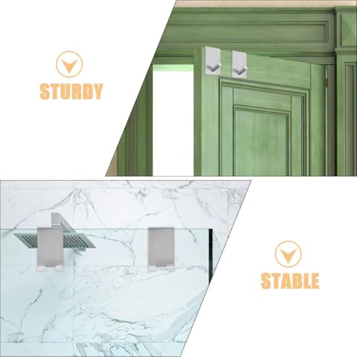 INOOMP Door 304 Stainless Steel Double Hook for Glass Shower Door, Heavy Duty Bathroom Towel and Robe Holder, Rust-Resistant Wall Mount Hooks, 2pcs