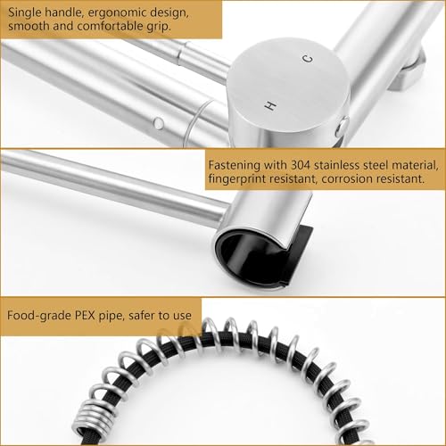 Premium 8"" Center Kitchen Sink Faucet - Wall Mount Tap with High Arc Spring - color: Style B, Center Handle