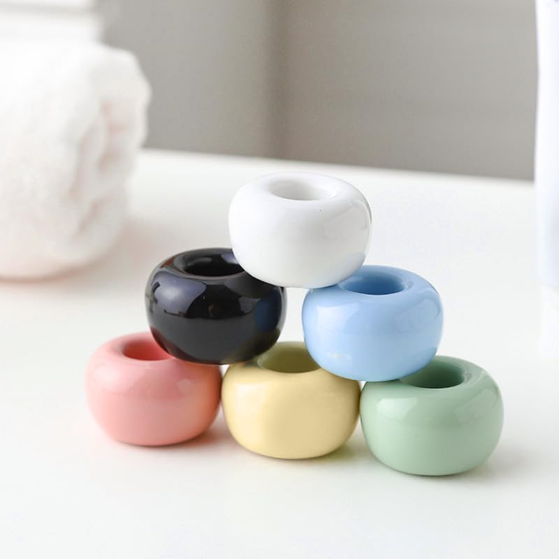 Mini Ceramics Toothbrush Holder Stand for Bathroom Vanity Countertop, Handmade Couple Toothbrush Head Holder, Shaver Holder and Office Pen Holder, Yellow&Green, Pack of 2 - color: Yellow&green