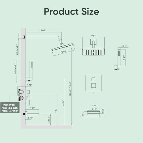 Esnbia Shower System with Tub Spout, Wall Mounted Bathtub Shower Faucet Set, 10 Inch Rain Shower Head and Handheld Shower Head Set, High Pressure Tub Shower Kit with Shower Valve, Brushed Nickel - color: Brushed Nickel