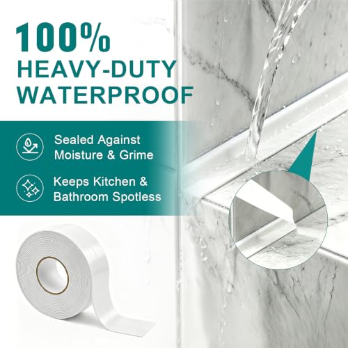 TOUSEA White 1.5"x10.5ft Self Adhesive Caulk Strip for Toilet, Tub, Kitchen | White or Clear Sealing Tape for Toilet, Tub, Sink, Bath Peel and Stick Backsplash - Renter Friendly, Easy Install - style: White-1.5IN-10.5FT-N01