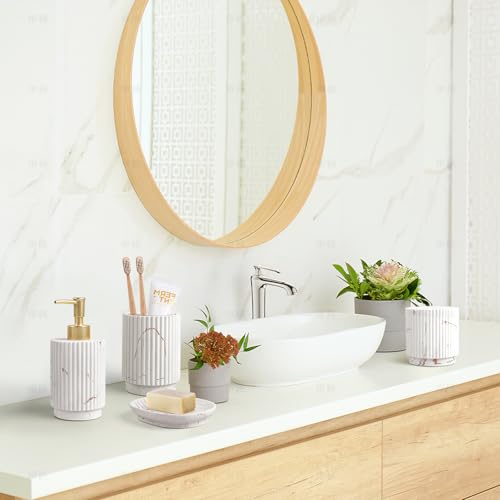 4 Pcs Bathroom Accessories Set -Toothbrush Holders Set | Soap Dispenser , Cotton Swab Jars, Vanity Tray , Bathroom Organizer for Bathrooms Decor, for Home Apartment