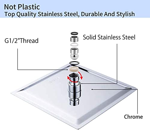 Rain Shower Head Polished Chrome with Extension Arm 10 Inch Square Shower Head with 16 Inch Shower Arm Large Stainless Steel Rainfall Showerhead Waterfall Full Body Coverage - color: Chrome, size: 10inch