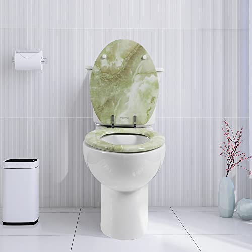 Elongated Toilet Seat Natural Wood Toilet Seat with Zinc Alloy Hinges, Easy to Install also Easy to Clean, Anti-pinch Marble Toilet Seat by Angol Shiold (Elongated, Green Marble) - color: Green Marble, size: Elongated-18.5”