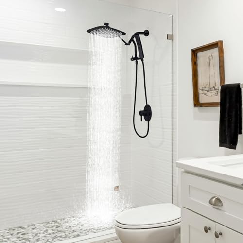 G-Promise 12 Inch All Metal Rain Shower Head with Handheld (Matte Black) | Suits Every Height, Pause Mode Diverter, Massage Mode Handheld, Full Body Coverage, Easy to Install, Modern Bath Upgrade - color: Matte Black, size: 12 Inch