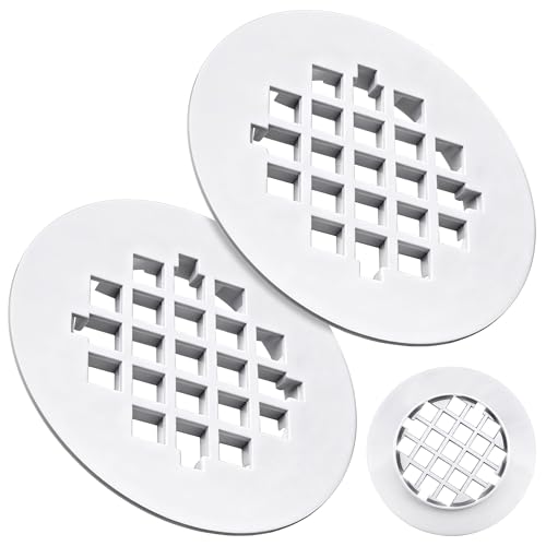 2 Pack 4-1/4 Snap in Shower Drain Cove White,PVC Plastic | Round Strainer Drain Grid, Bathroom Shower Grate Cap Replacement for Hair Catcher - color: White