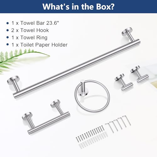TQKAG Brushed Nickel Toilet Paper Holder, 5 Piece Towel Racks for Bathroom | 23.6" Bathroom Hardware Set, SUS304 Stainless Steel, Double Post Pivoting, Towel Hooks, Toilet Paper Holder Set Wall Mounted - color: Brushed Nickel, size: 5-Pieces Set-B