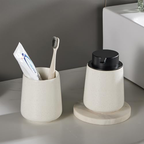 12Oz Hand Soap Dispenser - 2 Pack Ceramic Liquid Soap Dispenser Set | Lotion Dispenser with Easy-to-Press Pump, Reusable and Refillable Dish Soap Dispenser for Bathroom & Kitchen, Speckled Beige - color: Beige Liquid Dispenser