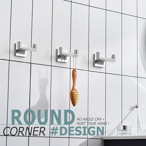 KOKOSIRI Robe Hook Bathroom Double Towel Coat Hooks for Bath Kitchen Wall Mounted, 3 Pack Chrome Stainless Steel B1015CH-P3 - color: Polished Chrome, size: 3 Pack
