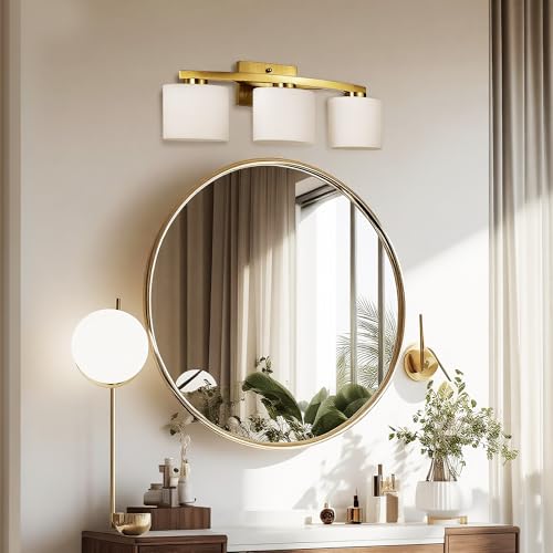 Bathroom Light Fixtures, 3-Light Modern Gold Vanity Light Over Mirror, Wall Sconces with Oval-Shaped White Glass Shades for Living Room, Bedroom, Hallway, E26 Base - color: Gold